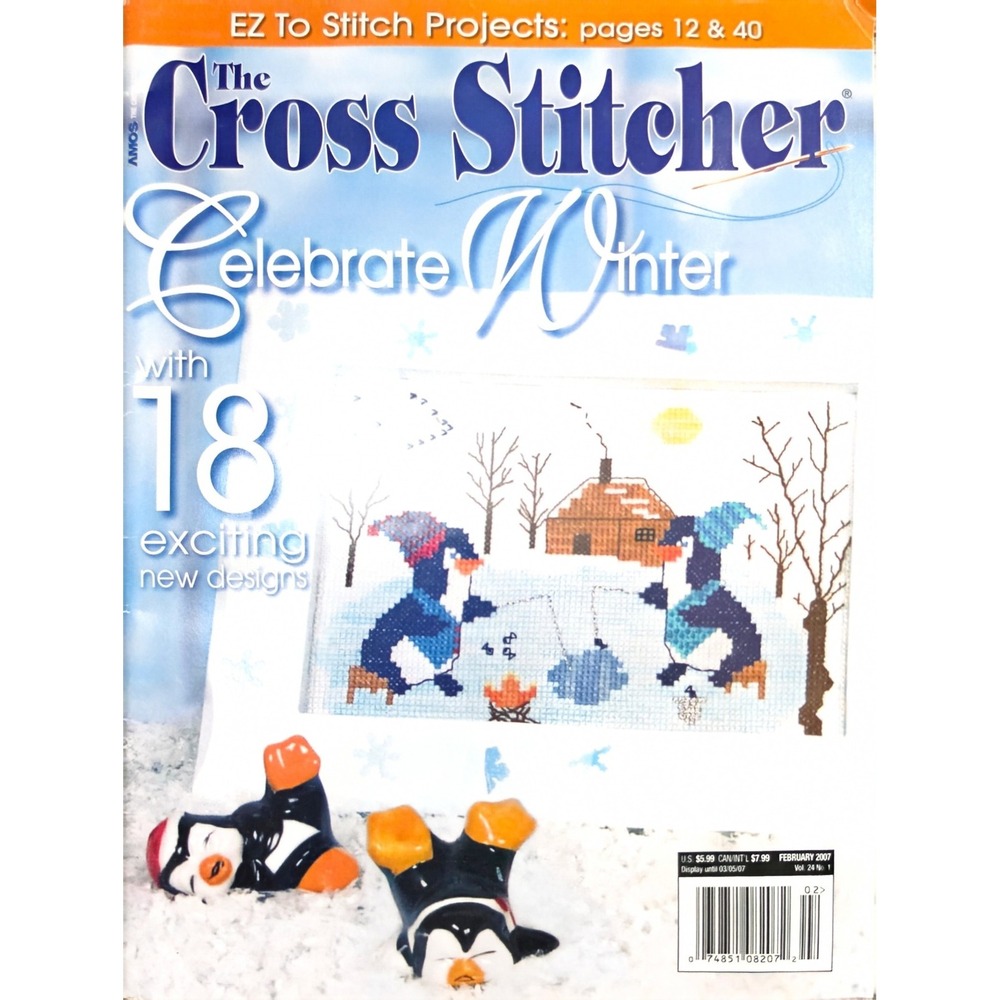 February 2007 issue of The Cross Stitcher magazine, 18 winter-themed patterns